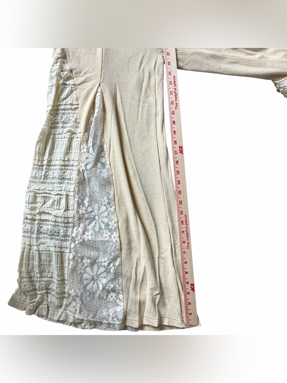 POL Lace Contrast Wide Leg Romantic Boho Pants in Ivory - Picture 6 of 11